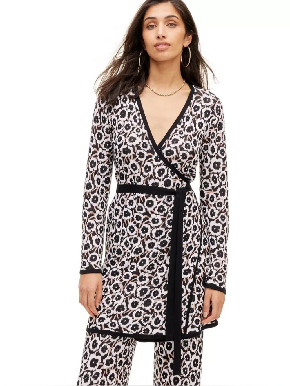 Target Black and White Printed Long-Sleeve Wrap Dress